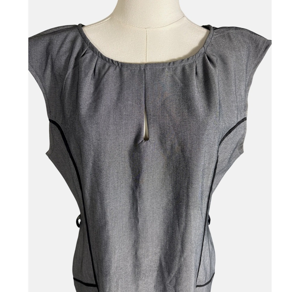 Rampage Womens XL Gray Sleeveless Sheath Dress Black Piping Keyhole Neck Pockets